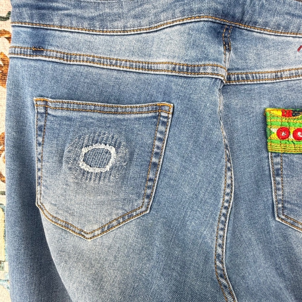 Desigual Maternity Jeans Light Wash Embroidered Patchwork Mirror Detail Boho - Picture 12 of 15